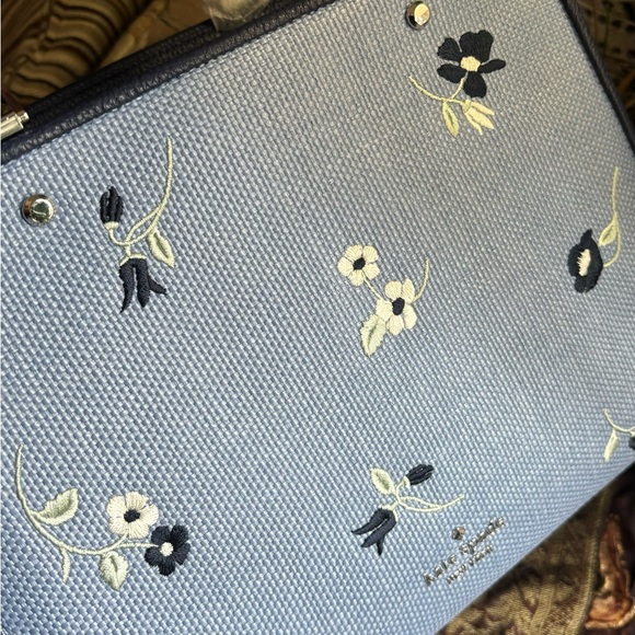 Authentic KATE SPADE floral Thick Canvas/pebbled leather 3 compart. Satch/crosby - Picture 14 of 16